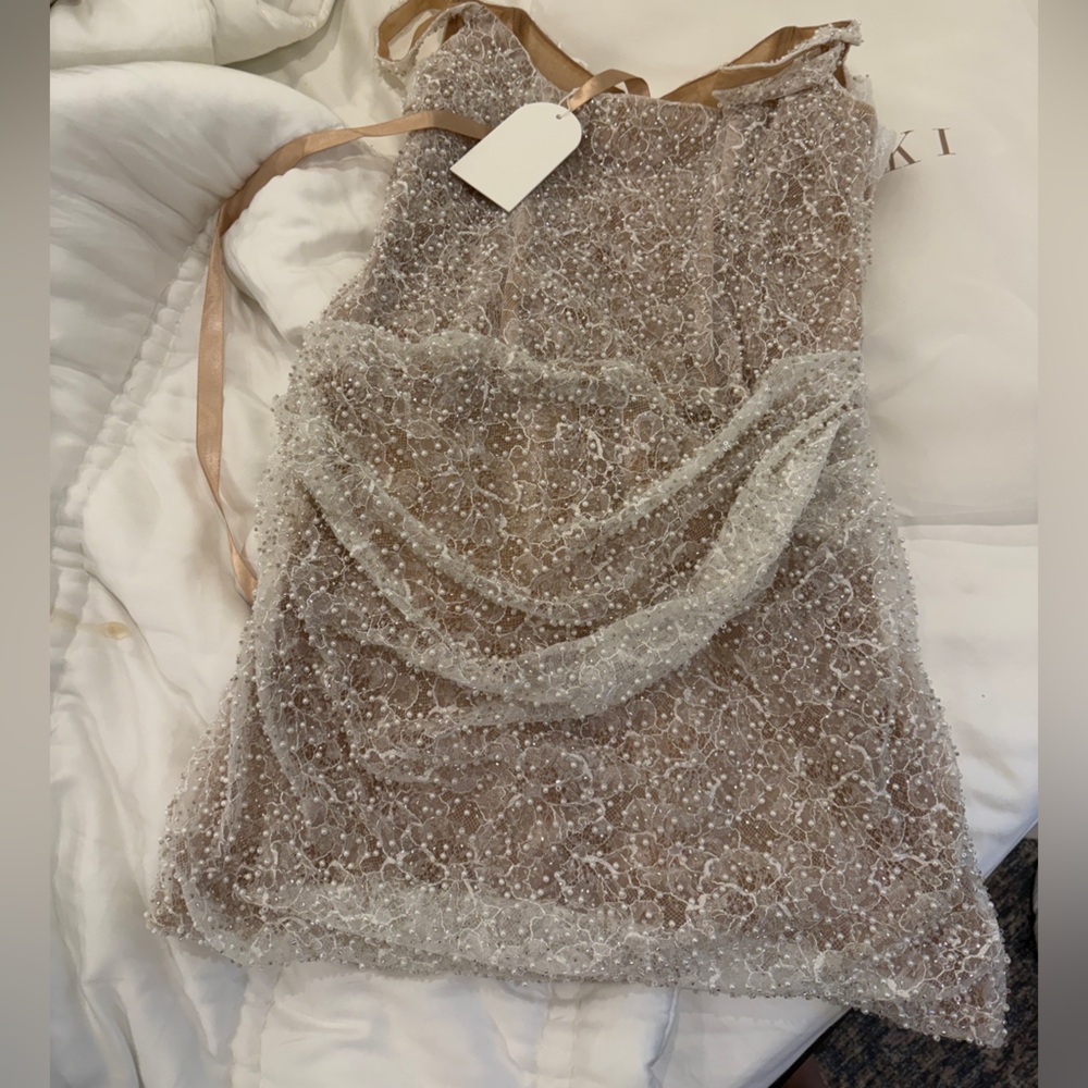 Meshki White Beaded Off-Shoulder Mini Dress - Picture 6 of 7